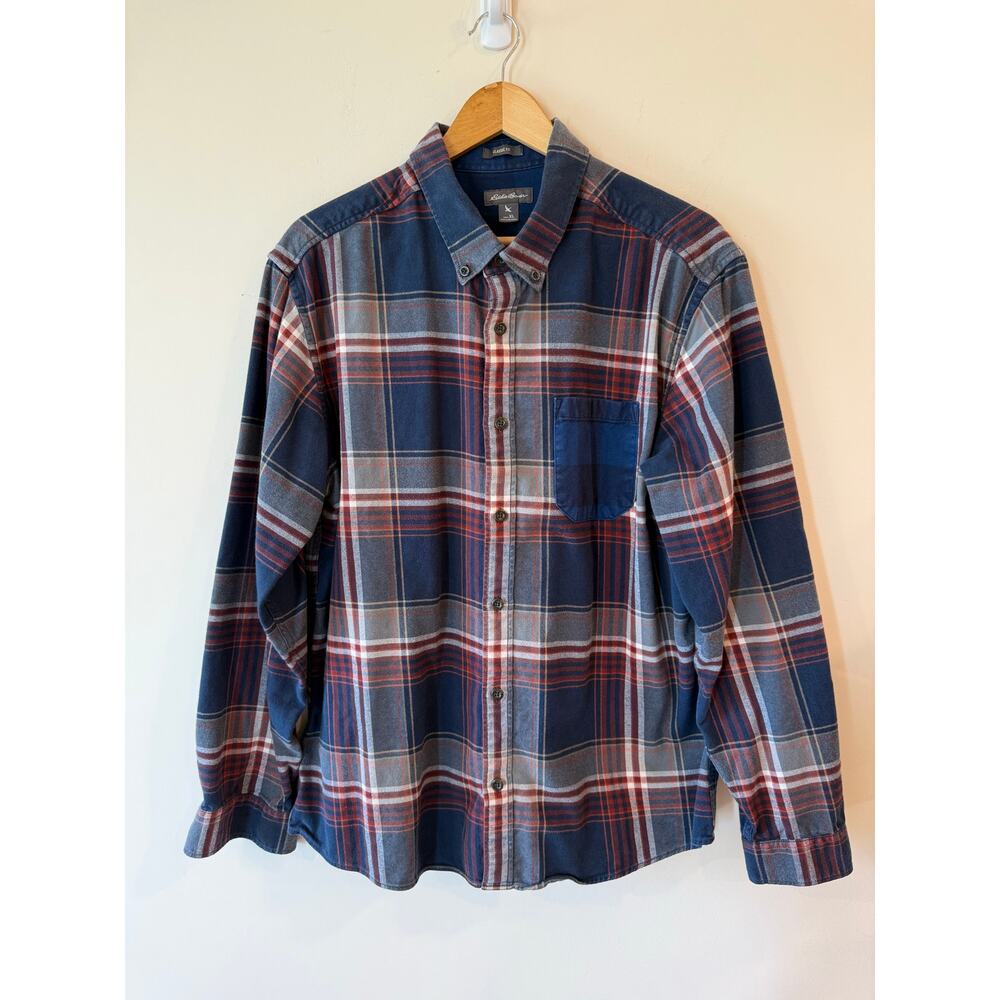Eddie Bauer Long Sleeve 100% Cotton Plaid Classic Fit Shirt Blue Men's Size XL
